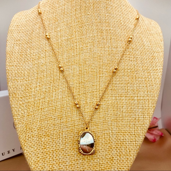 18K Gold PVD Coating Mirror Effect Rose Pendant Beaded Dainty Chain Necklace - Picture 7 of 13